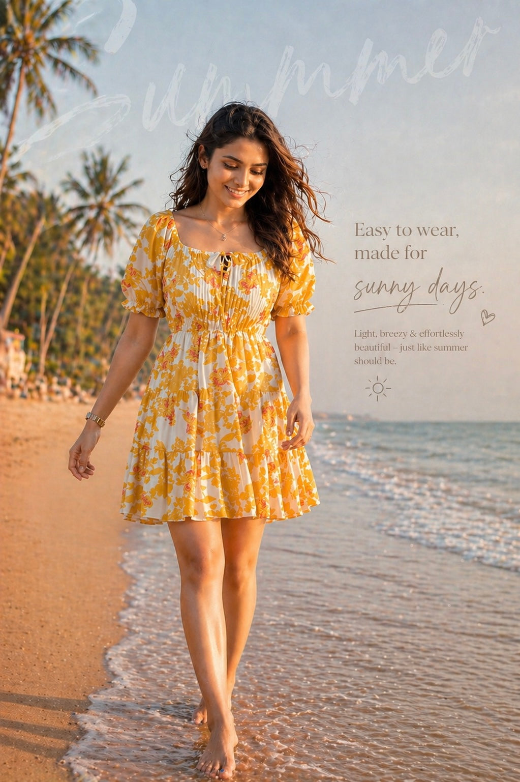Women's Yellow Floral A-Line Georgette Dress