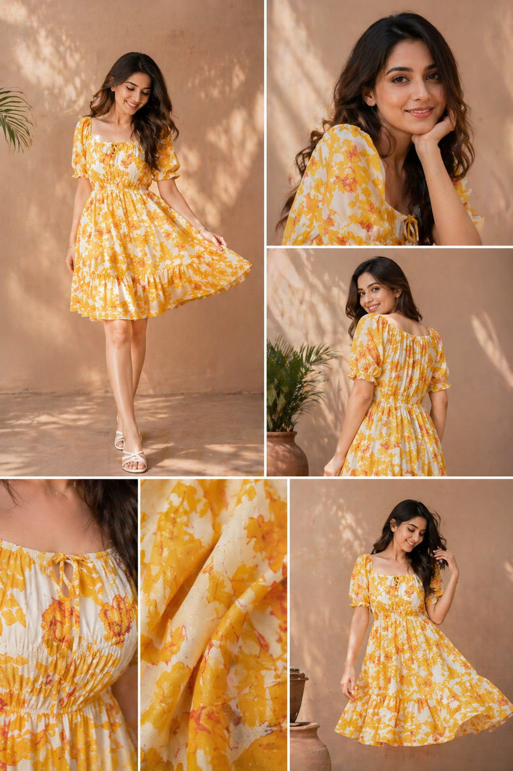 Women's Yellow Floral A-Line Georgette Dress